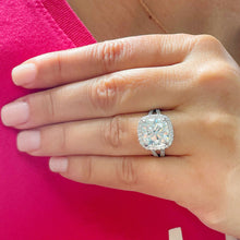 Load image into Gallery viewer, Large 5.70 Carat Cushion and Round Cut Simulated Diamond Engagement Ring Bridal Wedding Halo Set in 14K Solid White Gold
