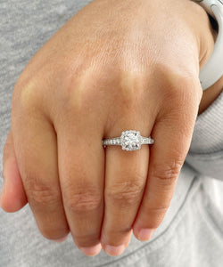 14K Solid White Gold Round Cut Simulated Diamonds Engagement Ring Set Prong Set Wedding Bridal Prong Set 1.25ctw
