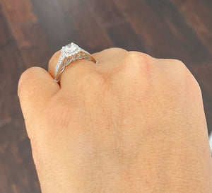 14K Solid White Gold Round Cut Simulated Diamonds Engagement Ring Set Prong Set Wedding Bridal Prong Set 1.25ctw
