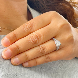 14K Solid White Gold Round Cut Simulated Diamonds Engagement Ring Set Prong Set Wedding Bridal Prong Set 1.25ctw
