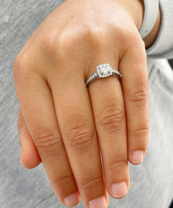 14K Solid White Gold Round Cut Simulated Diamonds Engagement Ring Set Prong Set Wedding Bridal Prong Set 1.25ctw