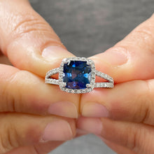 Load image into Gallery viewer, 3.50 Carat Cushion Sapphire and Round Cut Simulated Diamonds Engagement Ring Bridal Wedding Set in 14K Solid White Gold
