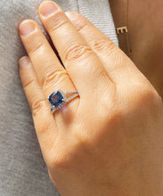 Load image into Gallery viewer, 3.50 Carat Cushion Sapphire and Round Cut Simulated Diamonds Engagement Ring Bridal Wedding Set in 14K Solid White Gold
