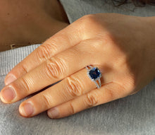 Load image into Gallery viewer, 14k Solid White Gold Round Cut Blue Sapphire And Natural Diamonds Engagement Ring Halo, Bridal, Wedding 3.50ctw
