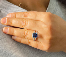 Load image into Gallery viewer, 3.50 Carat Cushion Sapphire and Round Cut Simulated Diamonds Engagement Ring Bridal Wedding Set in 14K Solid White Gold
