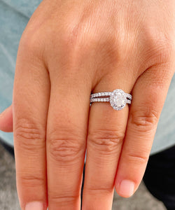 14k Solid White Gold Oval and Round Cut Forever One Moissanite and Diamond Engagement Ring And Band Halo, Bridal, Wedding 1.80ctw