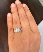 Load image into Gallery viewer, Copy of 14k Solid White Gold Oval and Round Cut Forever One Moissanite and Diamond Engagement Ring And Band Halo, Bridal, Wedding 1.80ctw
