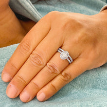 Load image into Gallery viewer, 14k Solid White Gold Oval and Round Cut Forever One Moissanite and Diamond Engagement Ring And Band Halo, Bridal, Wedding 1.80ctw
