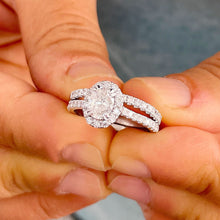 Load image into Gallery viewer, Copy of 14k Solid White Gold Oval and Round Cut Forever One Moissanite and Diamond Engagement Ring And Band Halo, Bridal, Wedding 1.80ctw
