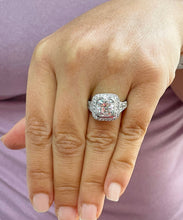Load image into Gallery viewer, Huge and Heavy 14K Solid White Gold Cushion Cut Simulated Diamond Engagement Ring Bezel Set Halo Wedding Anniversary Round Cut 4.50ctw
