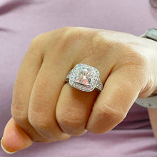 Load image into Gallery viewer, Huge and Heavy 14K Solid White Gold Cushion Cut Simulated Diamond Engagement Ring Bezel Set Halo Wedding Anniversary Round Cut 4.50ctw
