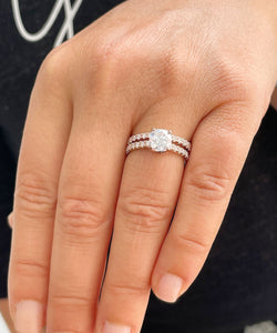 14K Solid Rose Gold Cushion Cut Moissanite and Round Cut Natural Diamond Engagement Ring And Band Bridal Wedding Set 2.10ctw