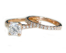 Load image into Gallery viewer, IGI Certified 14K Solid Rose Gold Cushion And Round Cut Diamond Engagement Ring And Band Bridal Wedding Set 2.00ctw F-VS2
