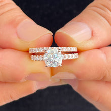 Load image into Gallery viewer, 14K Solid Rose Gold Cushion Cut Moissanite and Round Cut Natural Diamond Engagement Ring And Band Bridal Wedding Set 2.10ctw
