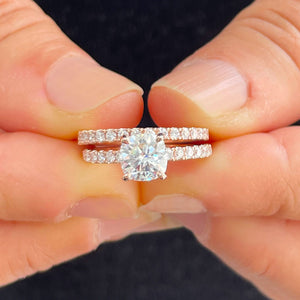 14K Solid Rose Gold Cushion Cut Moissanite and Round Cut Natural Diamond Engagement Ring And Band Bridal Wedding Set 2.10ctw