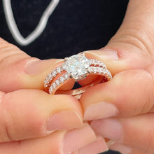 Load image into Gallery viewer, 14K Solid Rose Gold Cushion Cut Moissanite and Round Cut Natural Diamond Engagement Ring And Band Bridal Wedding Set 2.10ctw
