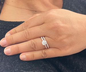 14K Solid Rose Gold Cushion Cut Moissanite and Round Cut Natural Diamond Engagement Ring And Band Bridal Wedding Set 2.10ctw