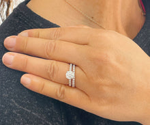 Load image into Gallery viewer, 14K Solid Rose Gold Cushion Cut Moissanite and Round Cut Natural Diamond Engagement Ring And Band Bridal Wedding Set 2.10ctw
