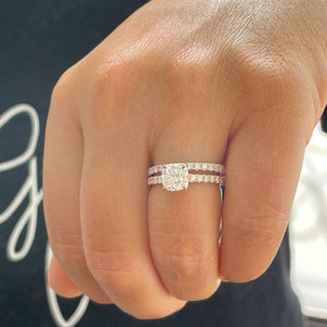 14K Solid Rose Gold Cushion Cut Moissanite and Round Cut Natural Diamond Engagement Ring And Band Bridal Wedding Set 2.10ctw