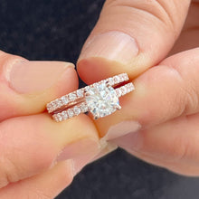 Load image into Gallery viewer, 14K Solid Rose Gold Cushion Cut Moissanite and Round Cut Natural Diamond Engagement Ring And Band Bridal Wedding Set 2.10ctw
