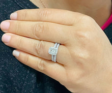 Load image into Gallery viewer, 14k Solid White Gold Emerald And Round Cut Simulated Diamond Engagement Ring And Band Halo Bridal Wedding Set 2.00ct
