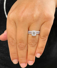 Load image into Gallery viewer, IGI Certified 14k Solid White Gold Emerald And Cut Diamond Engagement Ring And Band Halo Bridal Wedding 1.80ct F-VS2
