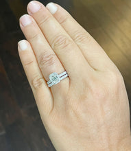 Load image into Gallery viewer, 14k Solid White Gold Emerald And Round Cut Simulated Diamond Engagement Ring And Band Halo Bridal Wedding Set 2.00ct

