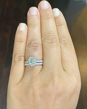 Load image into Gallery viewer, 14k Solid White Gold Emerald And Round Cut Simulated Diamond Engagement Ring And Band Halo Bridal Wedding Set 2.00ct
