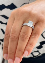 Load image into Gallery viewer, Women&#39;s Large 5.70ctw 14k Solid White Gold Radiant Simulated Diamond Engagement Ring And Band Set
