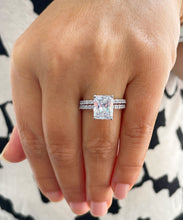 Load image into Gallery viewer, Women&#39;s Large 5.70ctw 14k Solid White Gold Radiant Simulated Diamond Engagement Ring And Band Set
