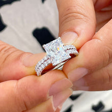 Load image into Gallery viewer, Women&#39;s Large 5.70ctw 14k Solid White Gold Radiant Simulated Diamond Engagement Ring And Band Set
