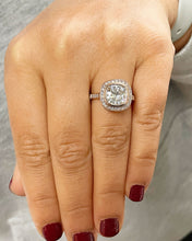Load image into Gallery viewer, LARGE 14k Solid Rose Gold Cushion And Round Cut Simulated Diamond Engagement Ring Bezel Bridal Wedding Halo 3.50ctw
