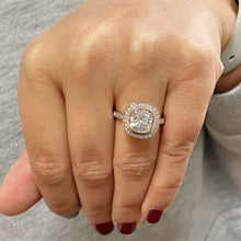 Load image into Gallery viewer, LARGE 14k Solid Rose Gold Cushion And Round Cut Simulated Diamond Engagement Ring Bezel Bridal Wedding Halo 3.50ctw
