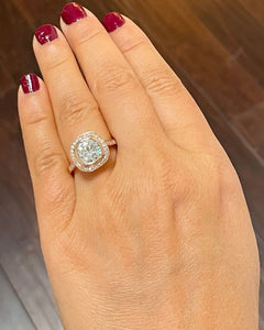 LARGE 14k Solid Rose Gold Cushion And Round Cut Simulated Diamond Engagement Ring Bezel Bridal Wedding Halo 3.50ctw