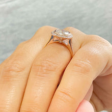 Load image into Gallery viewer, LARGE 14k Solid Rose Gold Cushion And Round Cut Simulated Diamond Engagement Ring Bezel Bridal Wedding Halo 3.50ctw
