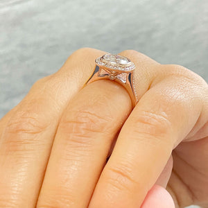 LARGE 14k Solid Rose Gold Cushion And Round Cut Simulated Diamond Engagement Ring Bezel Bridal Wedding Halo 3.50ctw