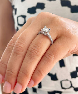 14K Solid White Gold Round Cut Simulated Diamond Engagement Ring Bridal Wedding Halo 1.70ctw