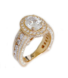 14K Solid Rose Gold Oval Cut Moissanite And Natural Round cut Diamond Engagement Ring Deco, Halo, Bridal 4.00ct