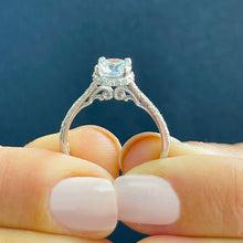 Load image into Gallery viewer, 14K Solid White Gold Round Cut Simulated Diamond Engagement Ring Bridal Wedding Deco Style 1.35ctw
