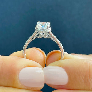14K Solid White Gold Round Cut Simulated Diamond Engagement Ring Bridal Wedding Deco Style 1.35ctw
