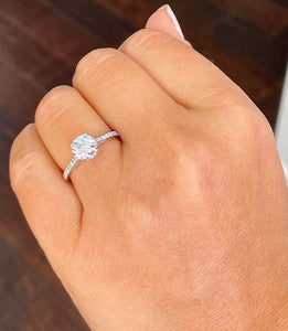 14K Solid White Gold Round Cut Simulated Diamond Engagement Ring Bridal Wedding Deco Style 1.35ctw