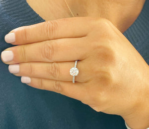 14K Solid White Gold Round Cut Simulated Diamond Engagement Ring Bridal Wedding Deco Style 1.35ctw