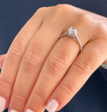 Load image into Gallery viewer, 14K Solid White Gold Round Cut Simulated Diamond Engagement Ring Bridal Wedding Deco Style 1.35ctw
