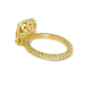 14K Solid Yellow Gold Cushion Cut Yellow Citrine Simulated Diamond Engagement Ring Prong Set lots of shine and luster round cut sides 4.75ct