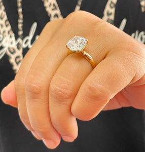 14K Solid Yellow Gold Cushion Cut Forever One Moissanite Engagement Ring Deco, Bridal, Wedding, Anniversary, Four prong, Solitaire 4.00ctw