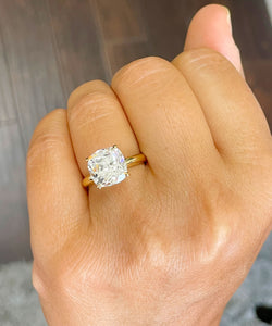 14K Solid Yellow Gold Cushion Cut Forever One Moissanite Engagement Ring Deco, Bridal, Wedding, Anniversary, Four prong, Solitaire 4.00ctw