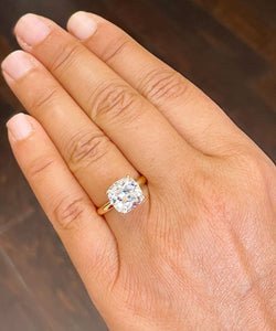 14K Solid Yellow Gold Cushion Cut Forever One Moissanite Engagement Ring Deco, Bridal, Wedding, Anniversary, Four prong, Solitaire 4.00ctw