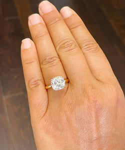 14K Solid Yellow Gold Cushion Cut Forever One Moissanite Engagement Ring Deco, Bridal, Wedding, Anniversary, Four prong, Solitaire 4.00ctw