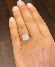 Load image into Gallery viewer, IGI Certified Three Carat 14k Yellow Gold Cushion Cut Diamond Engagement Ring Prongs, Solitaire F-VS2
