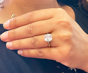 14K Solid Yellow Gold Cushion Cut Forever One Moissanite Engagement Ring Deco, Bridal, Wedding, Anniversary, Four prong, Solitaire 4.00ctw